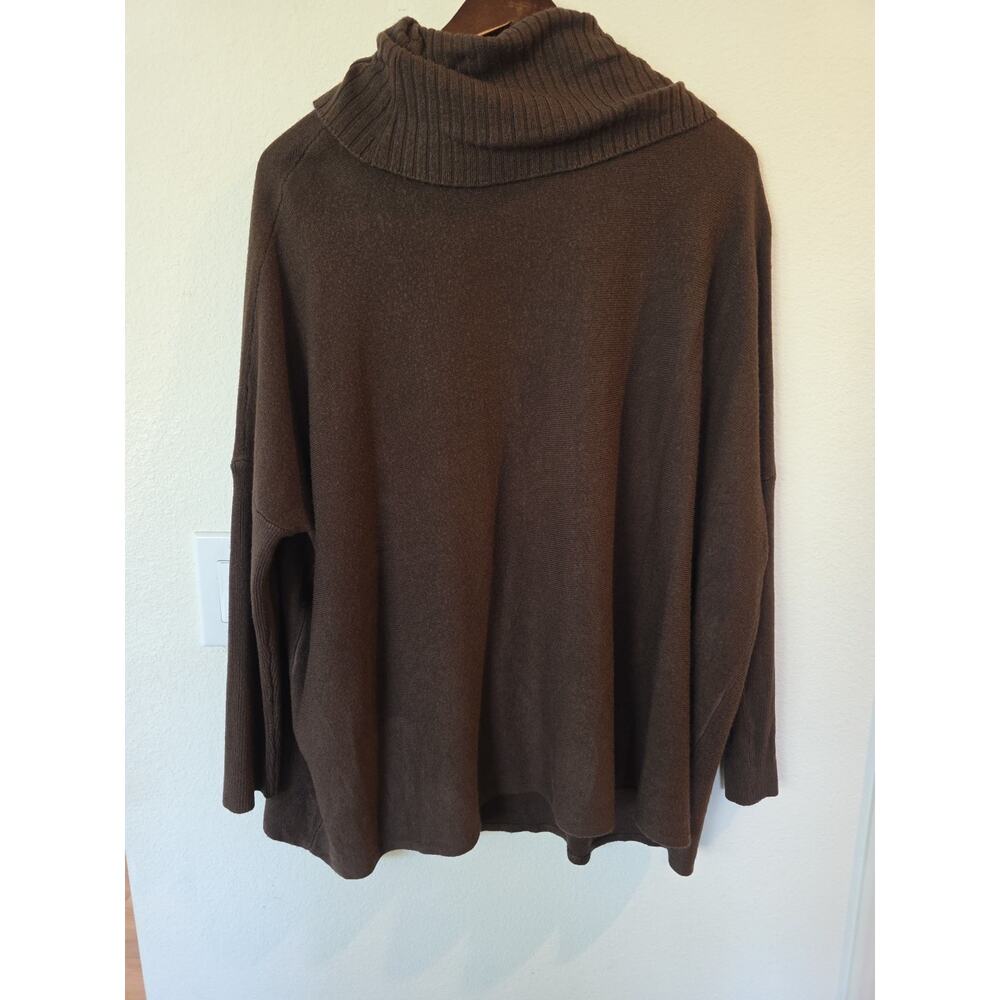 Napa Valley Brown Cowl Neck Buckle Wrap Sweater S/M Chocolate Knit Pullover - Picture 7 of 9